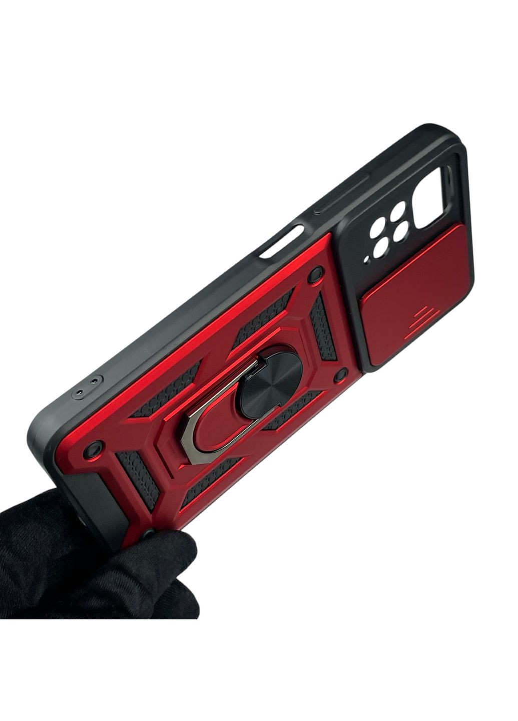Чохол для Redmi Note 11s броньований з кільцем-тримачем підставкою зі шторкою на сяомі редмі нот 11с червоний rg1 Xiaomi (366233393)