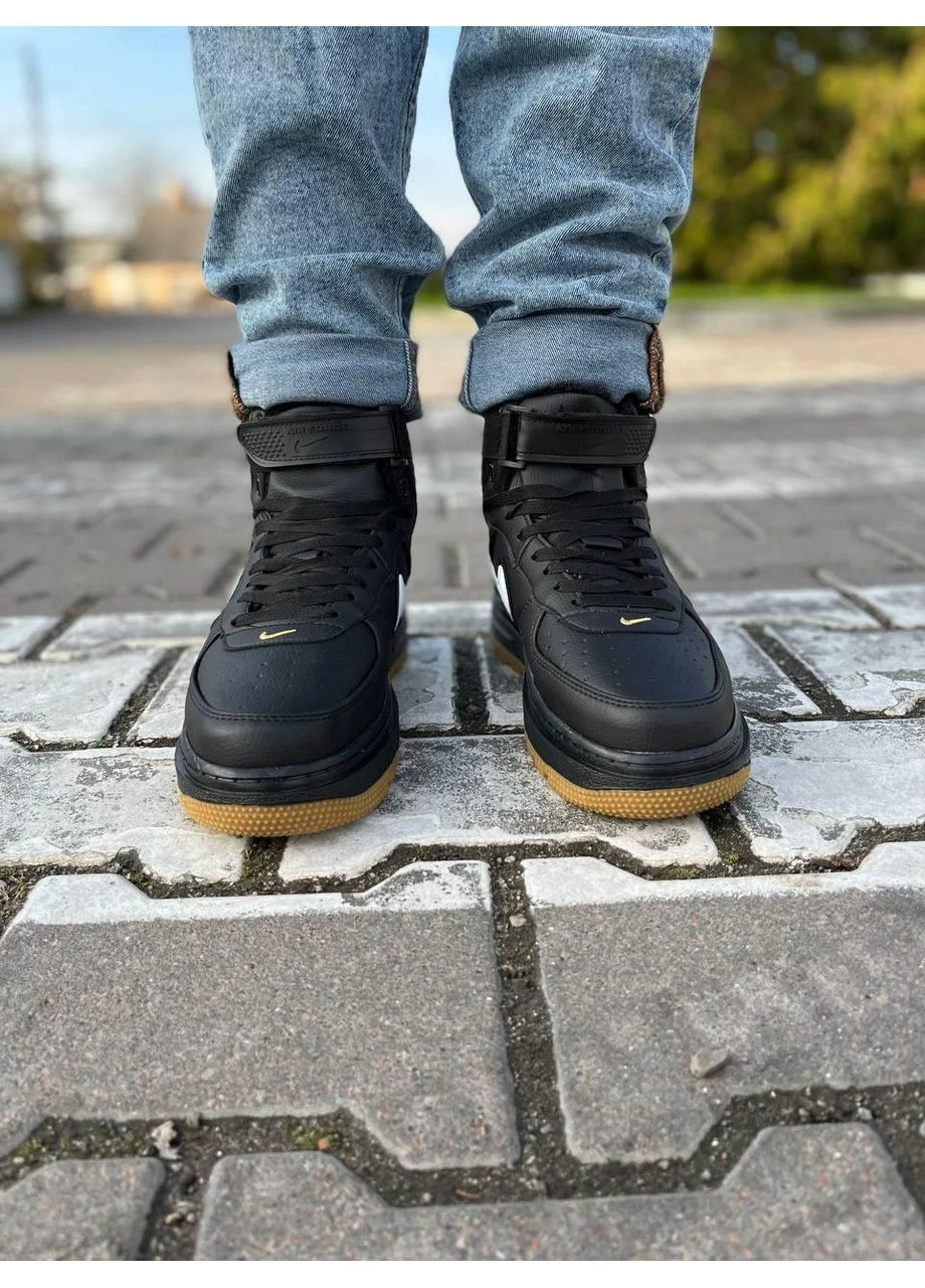 КРОССОВКИ ЖЕНСКИЕ NIKE AIR FORCE GORE-TEX BLACK WHITE НАЙК АИР ФОРС 1 ПРЕМИУМ No Brand чёрные зима (367175349)