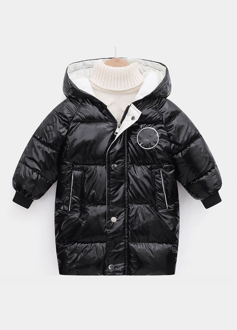 Черная демисезонная куртка детская удлиненная lightnings ( 130см) (12836) Qoopixie