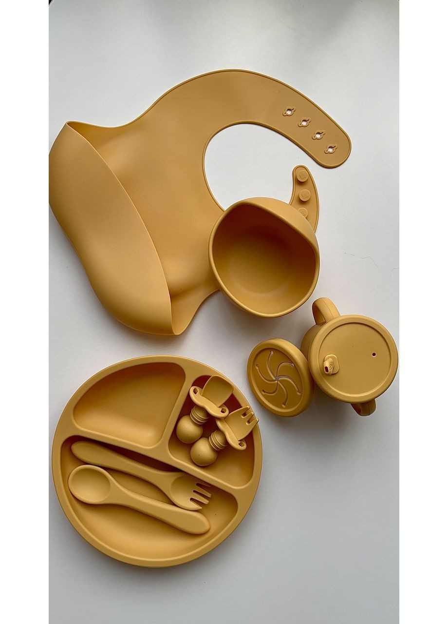 Силиконовый набор посуды для кормления детей ( 9 элементов) тарелка, мисочка, поильник, ложка, вилка, нагрудник No Brand (364553127)