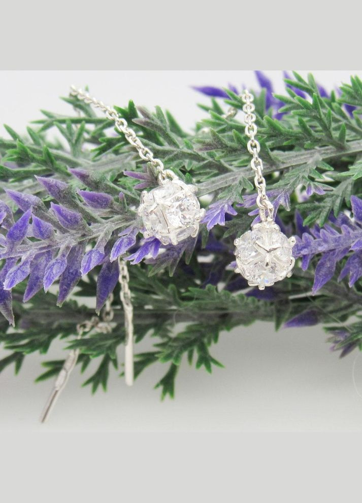 Срібні сережки протяжки з ланцюжками "Висячі кульки" шарик No Brand (350667349)