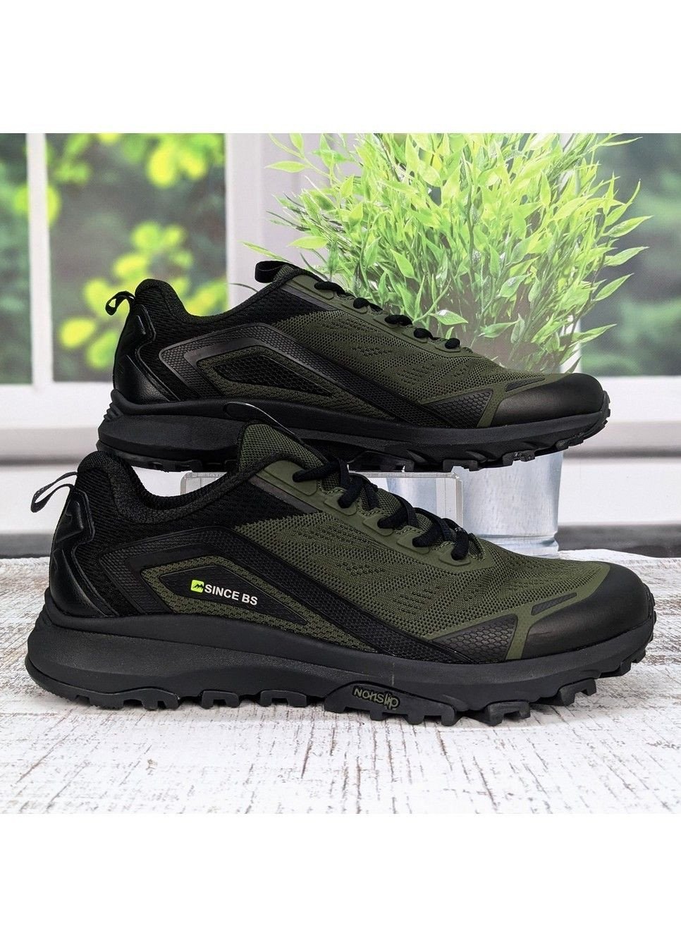 Оливковые (хаки) демисезонные кроссовки мужские текстильные больших размеров Baas