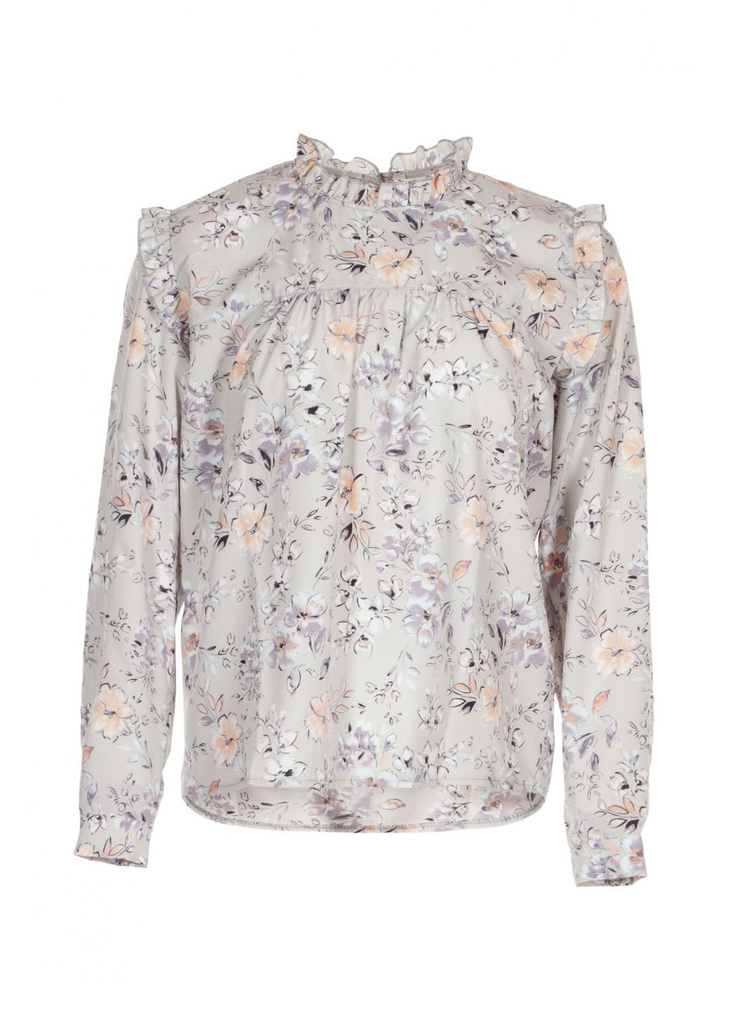 Сіра жіноча сіра блуза з рюшами та широкими рукавами (ll205915962) LadyLike