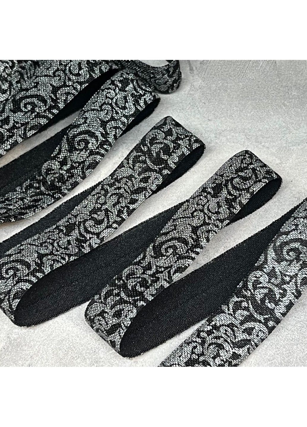 Стрейч-бейка (резинка)- узор, ширина 1,5 см, цвет черный, арт 017821, отрезок 1 метр No Brand (318678770)