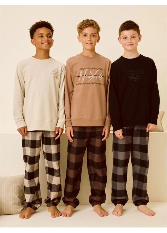 Коричнева підліткова піжама для хлопчика next 96776/3 коричневий No Brand