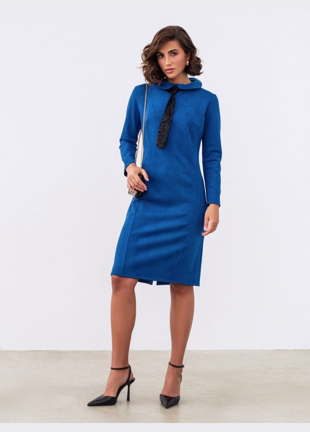 Синее кэжуал синее платье прямого кроя из замши Dressa однотонное