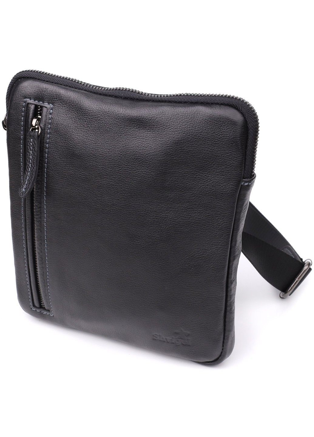 Сумка на плечо для мужчин из прочной зернистой кожи 23152 Черный Shvigel (362556850)