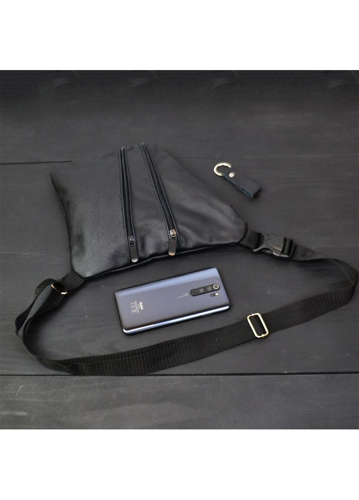 Сумка чоловіча на 3 кишенях, з натуральної шкіри, слінг нагрудний чорний, чоловіча сумка кроссбоді No Brand (372017438)