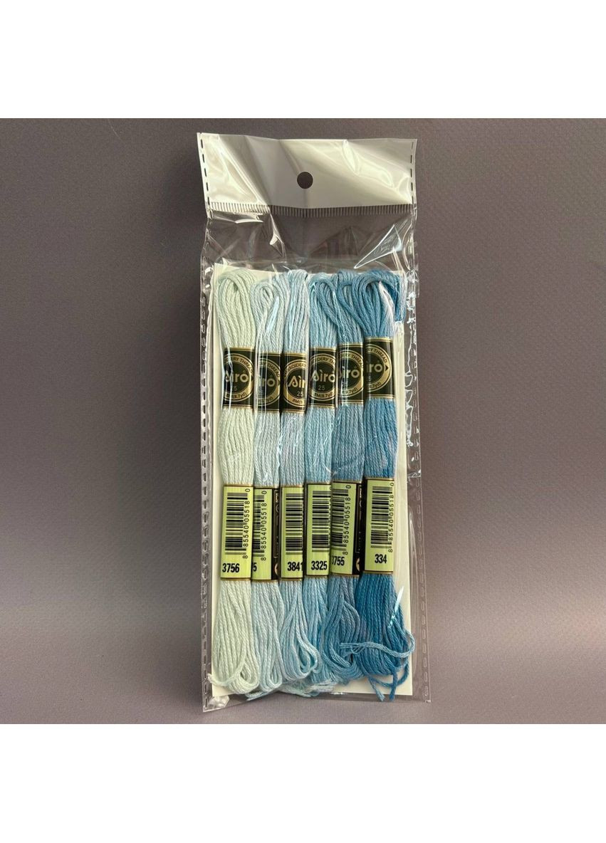 (6 шт по 8м) Набір муліне Airo (нитки для вишивання) - блакитний мікс (3576-334) Plus-plus (353393265)