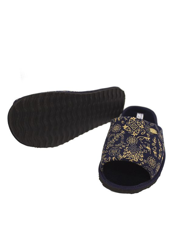 Синие мужские домашние тапки открытые "орнамент" Pago