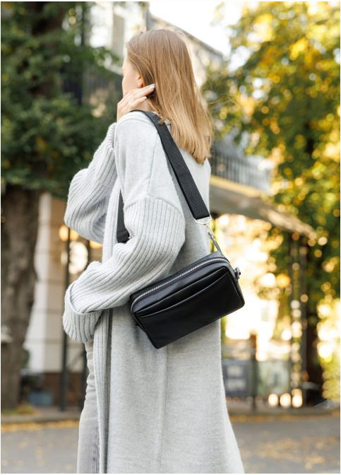 Сумка бананка з натуральної шкіри чорна No Brand (314454909)