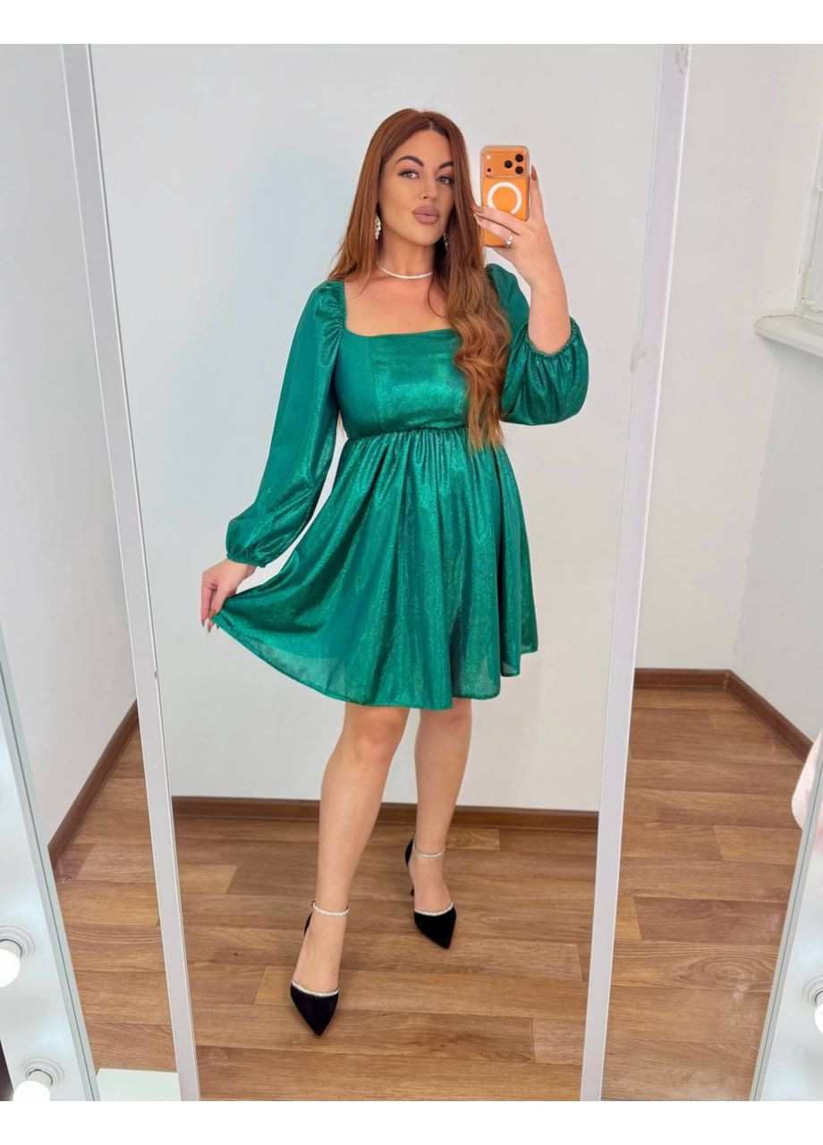 Зелена вечірня сукня з тканини соти глітер — замір в описі Vione однотонна