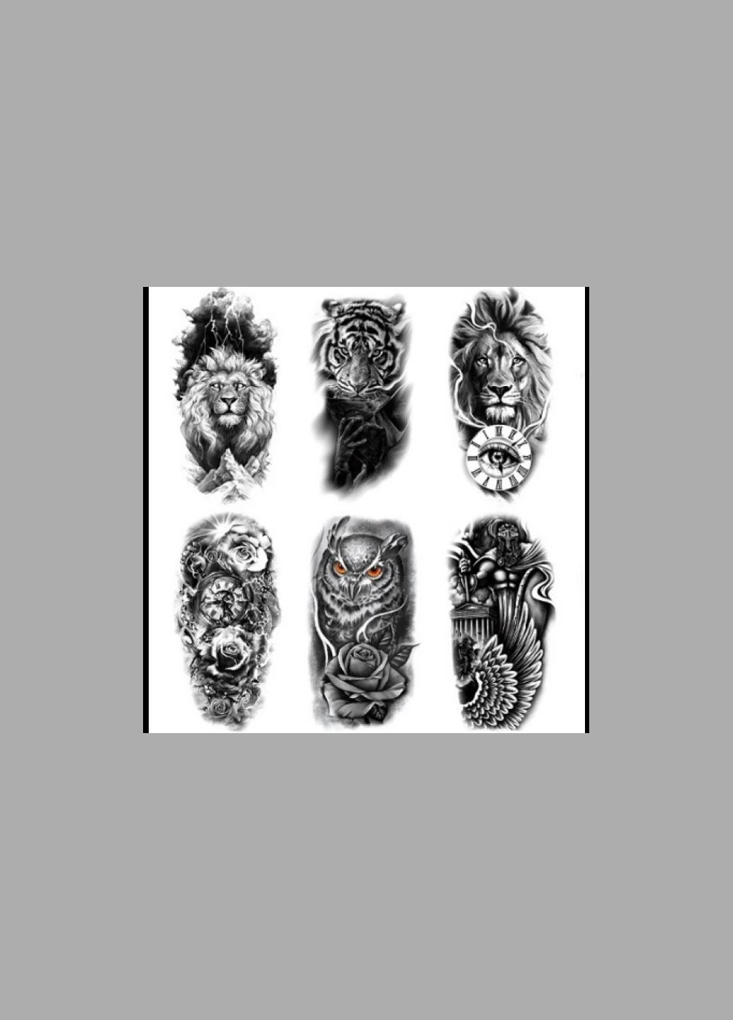Набор мужских временных тату размер 21*12 переводные тату лев волк тату-рукав 12 штук No Brand (322931147)
