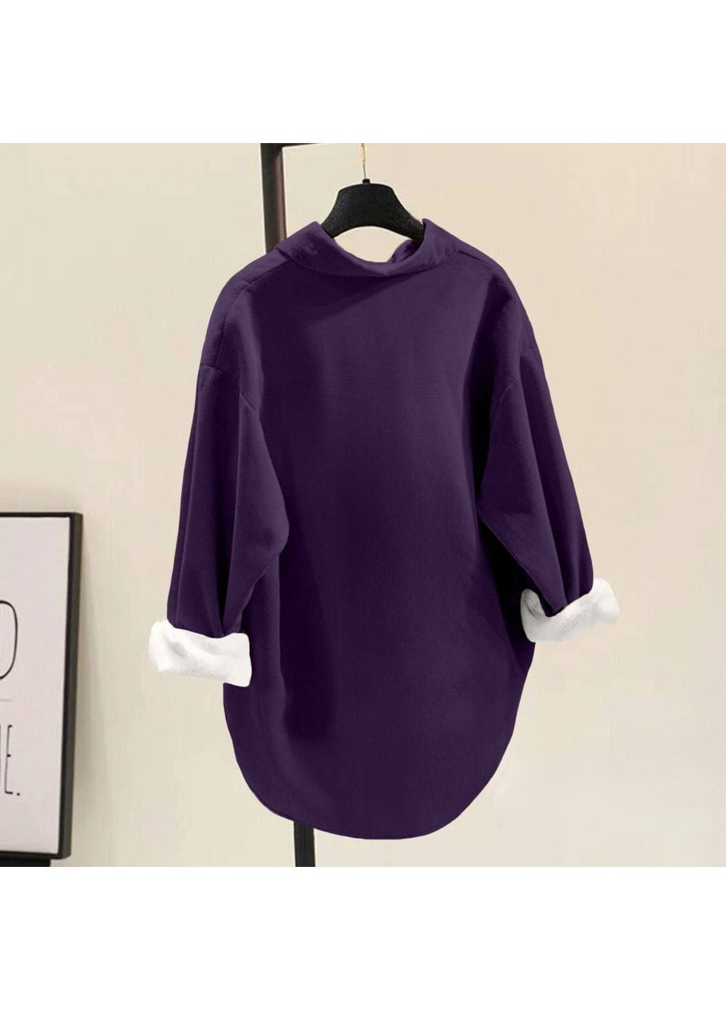 Фиолетовая повседневный рубашка однотонная Гермес с длинным рукавом