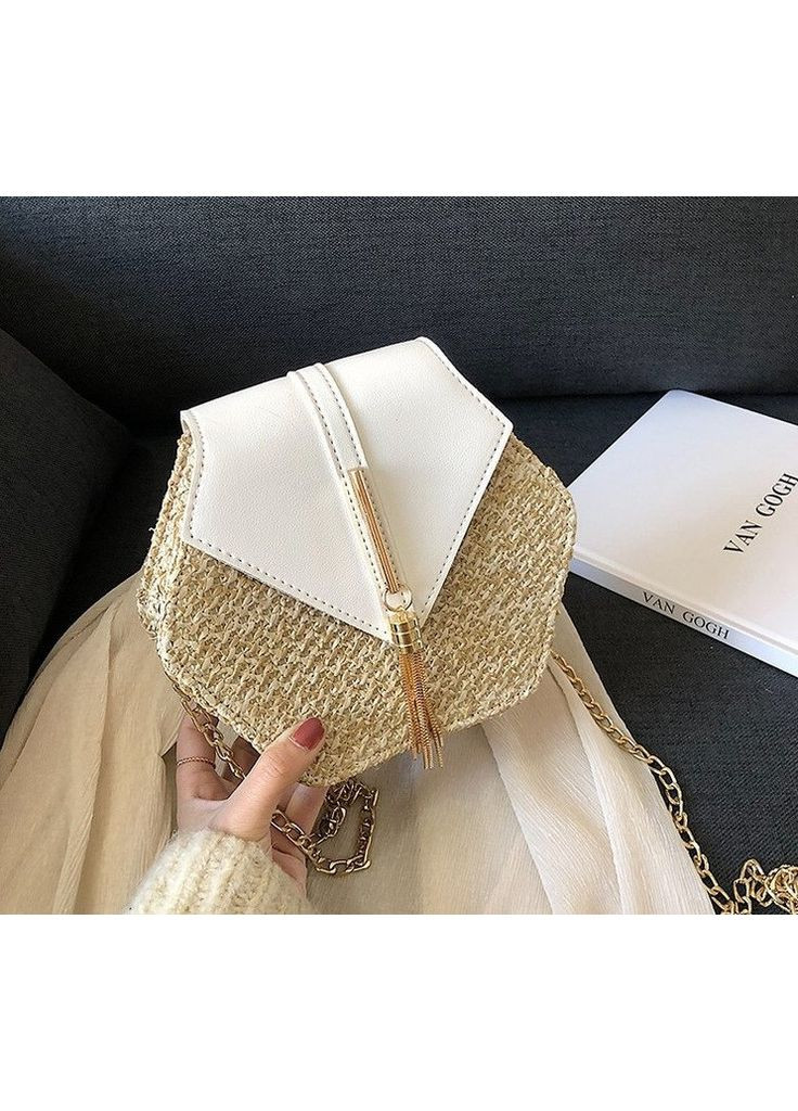 Жіноча міні сумочка клатч плетена солом'яна шестигранна біла ProDobro (363259692)