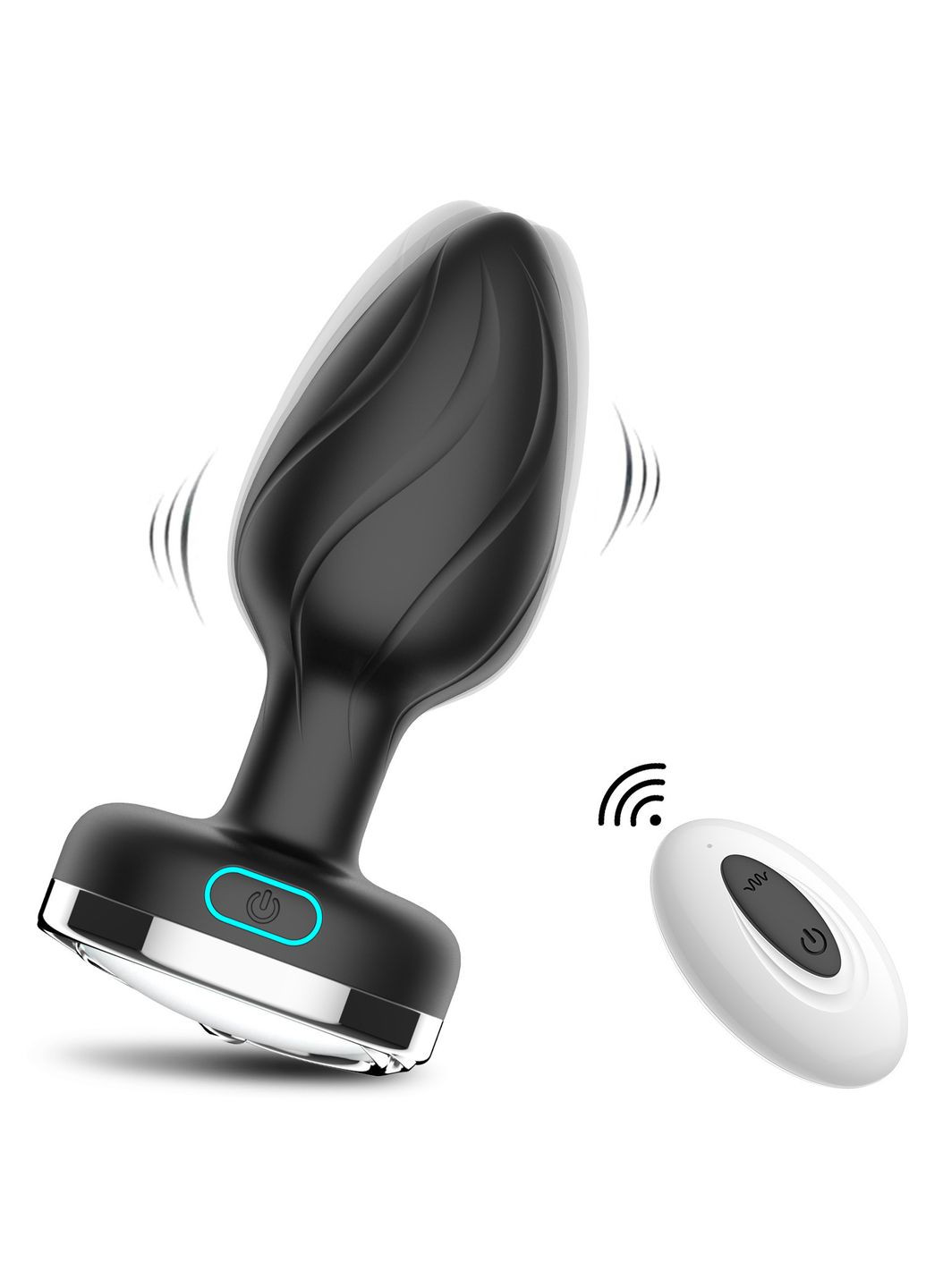 Анальный вибромассажер черный с подсветкой и дистанционным управлением, 10 см No Brand (315725449)