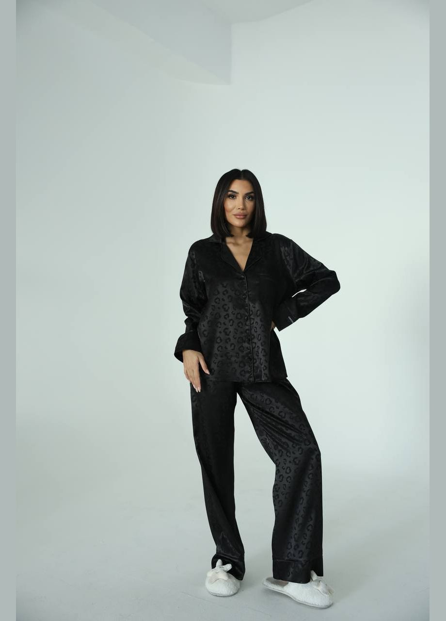 Чорна всесезон стильна піжама з леопардовим принтом сорочка + брюки No Brand