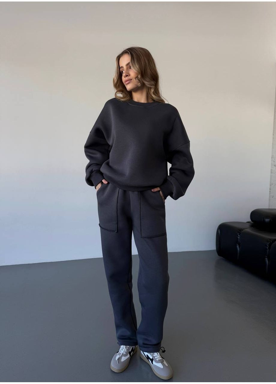 Теплий жiночий костюм графiтового кольору 35626 Fashion (366074765)