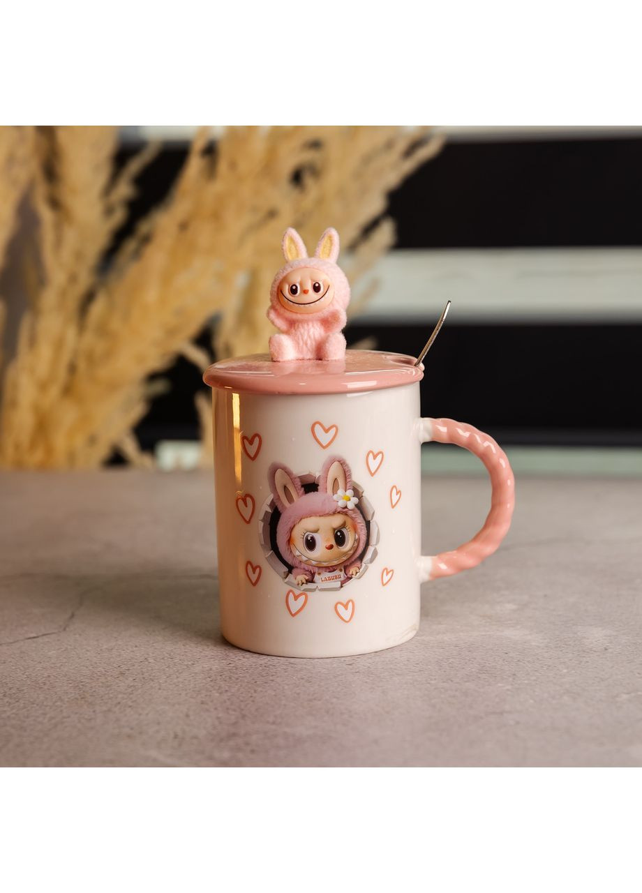 Чашка фарфоровая с крышкой и ложкой Labubu 300 (мл) подарочная кружка прикольная чашка для детей на подарок FM-35C Yiwu (369654023)