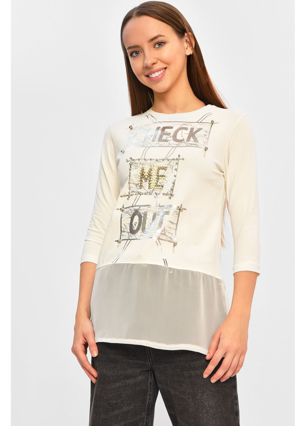 Кофта підліткова для дівчинки молочного кольору з принтом Let's Shop (365589442)