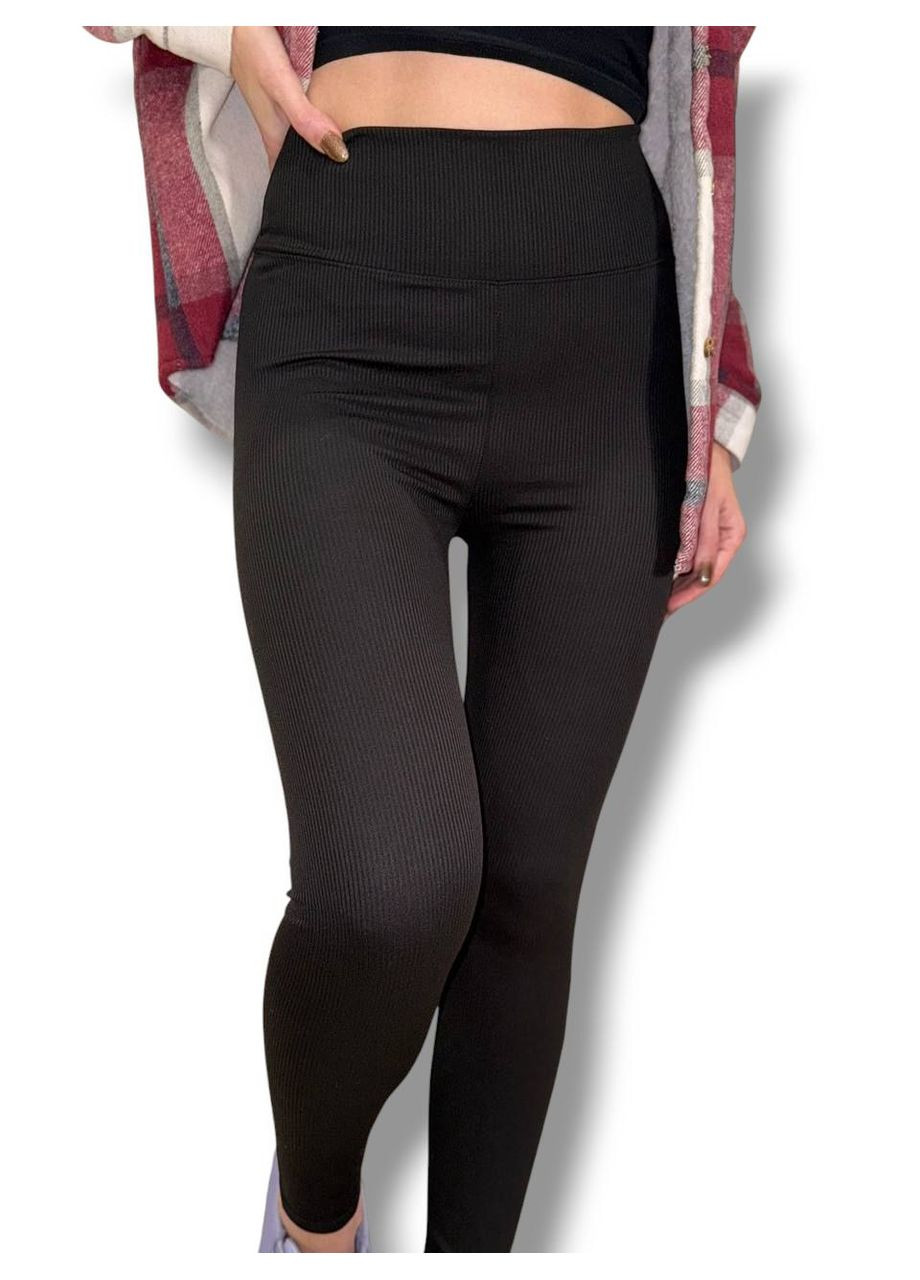 Лосины эластичные в рубчик женские с высоким широким поясом классические без утепления демисезон 99-101см No Brand Лосини в рубчик класичні без підкладки фуксія (342758751)