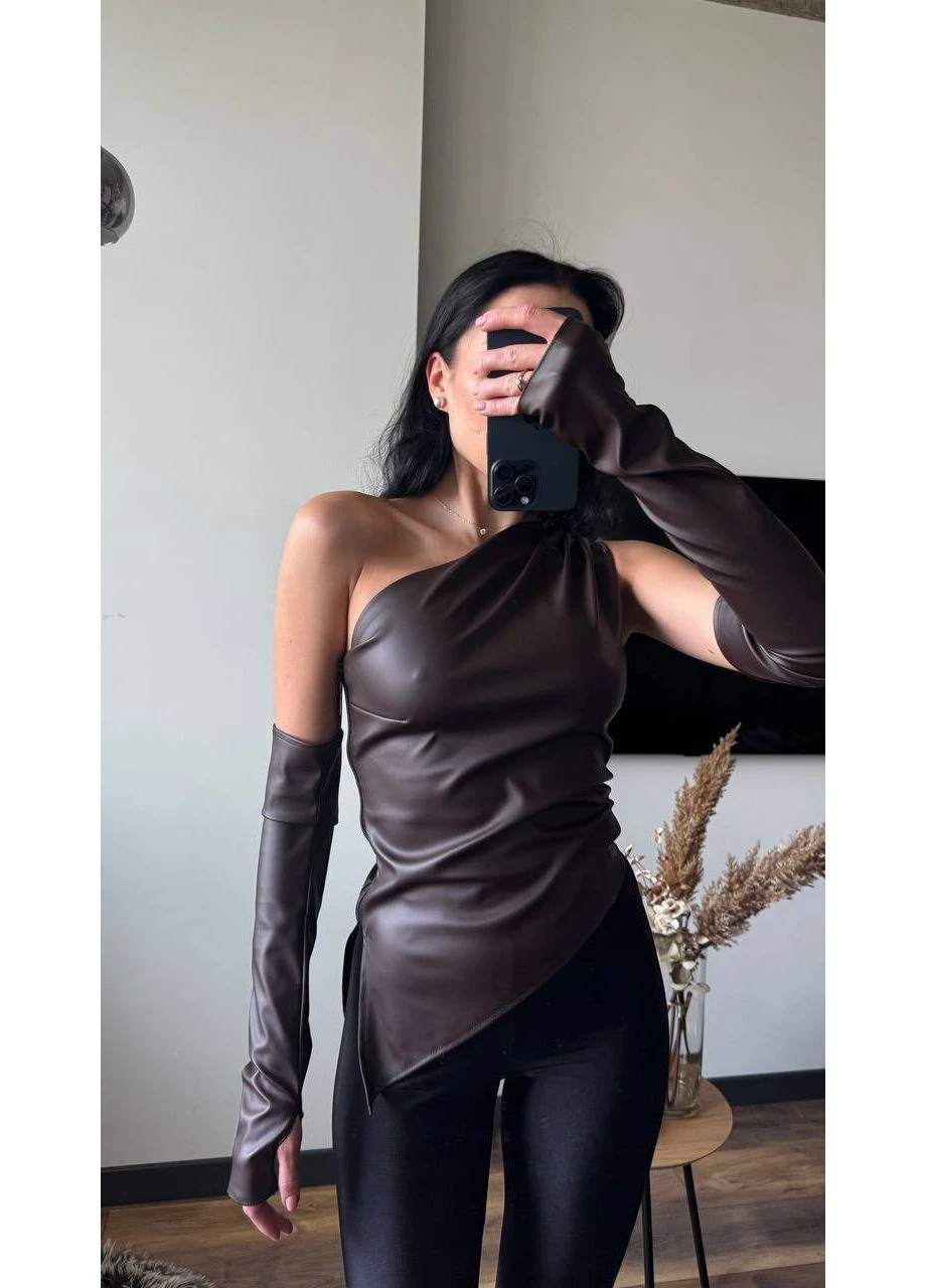 Топ з еко шкіри з рукавичками No Brand (388725606)
