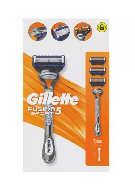 Станок для гоління чоловічий (Бритва) Fusion5 SPORT та 3 змінних картриджей (касет) Gillette Fusion 5 (367585184)