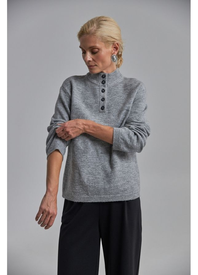Серый зимний женский теплый джемпер на пуговицах (2838) Triko Bakh