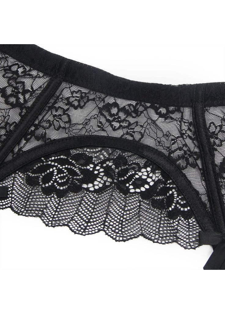Чорний демісезонний комплект мереживний пояс для панчіх з трусиками starnight, чорний, Star Night