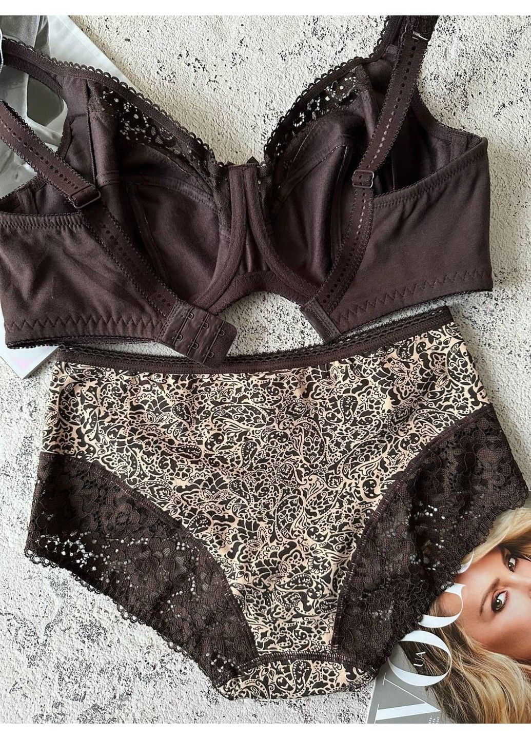 Коричневий шоколадна жіноча білизна великих розмірів комплект на чашку g бюстгальтер і трусики Lanny Mode