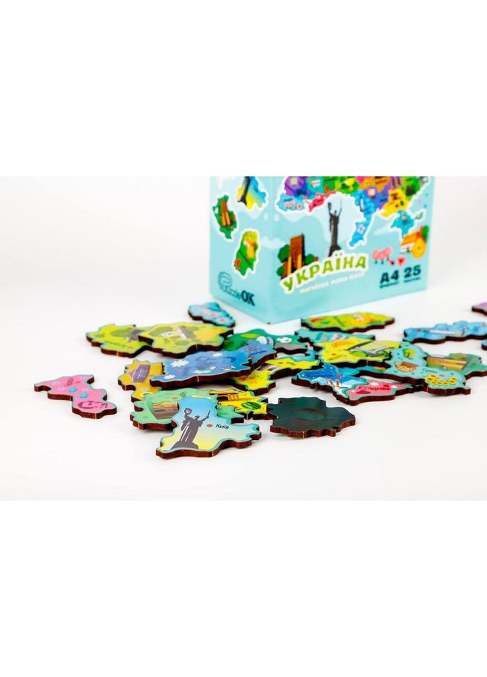Деревянный магнитный пазл А4 "Карта Украины" PuzA4-22926, 25 элементов PuzzleOK (315023102)