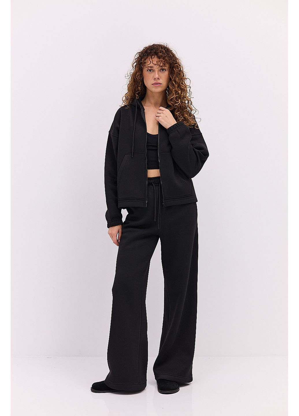 Женский спортивный костюм утепленный с зип-худи серый меланж Arjen (361056771)