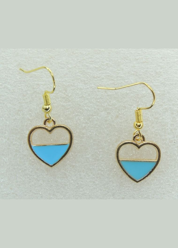 Сережки сережки гачок (петля) Серце блакитної крові емаль 3.3 см золотисті довгі сережки Liresmina Jewelry (285111033)