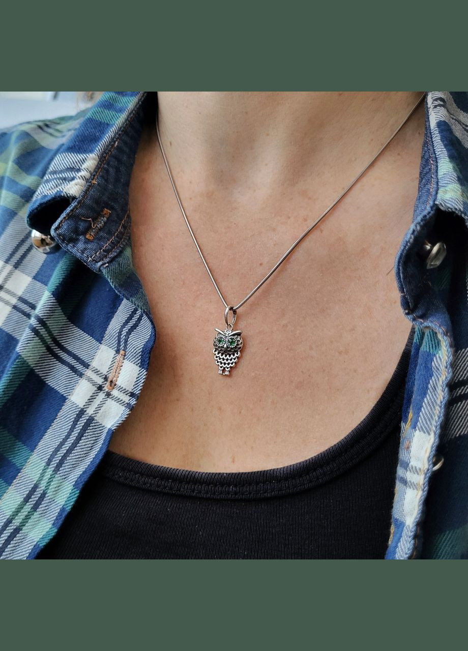 Серебряная подвеска подвес Филин с Зелеными глазками черненное серебро 925 пробы 89056з 1.62г No Brand (306741403)