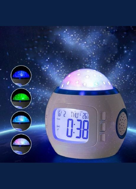 Музыкальный ночник-проектор звездное небо 1038 с часами и будильником No Brand (372083545)