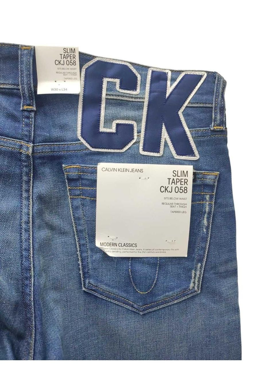 Комбинированные демисезонные мужские джинсы calvin klein, slim taper ckj058, синие, размер w30/l34 slim fit Calvin Klein Jeans