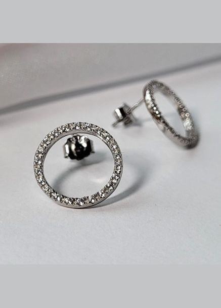 Срібні Сережки гвоздики на фіксаторах Коло в Усипці білих каменів срібло 925 проби Родоване ск2ф/1187 2.00г No Brand (306742041)