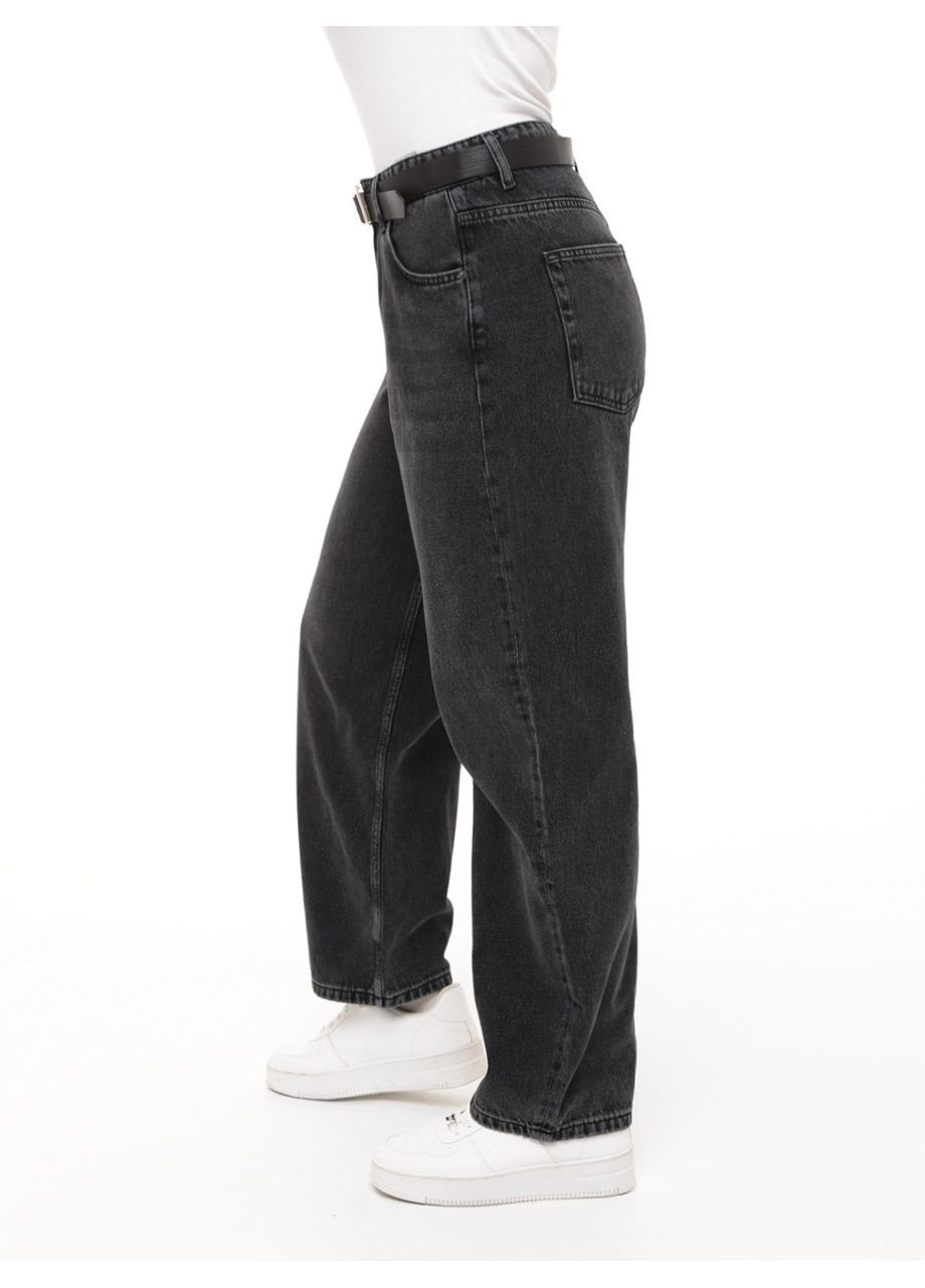 Джинсы женские темно-серые прямые с высокой посадкой Balloon tailored John Richone - (300325388)