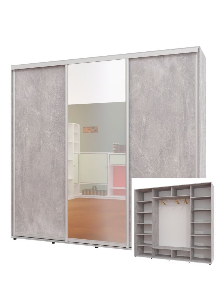 Шкаф-купе трехдверный 260*60*250 см Индастриал 3 двери ДСП + Зеркало + ДСП ШК-05 Алекса (360475084)