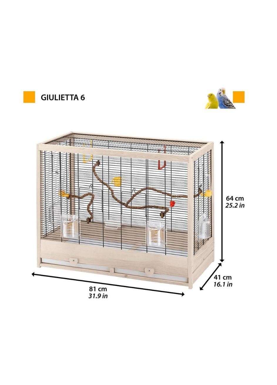 Дерев'яна клітка для канарок та інших маленьких екзотичних птахів Giulietta 6 81x41x64 см 8010690119533 Ferplast (266623095)