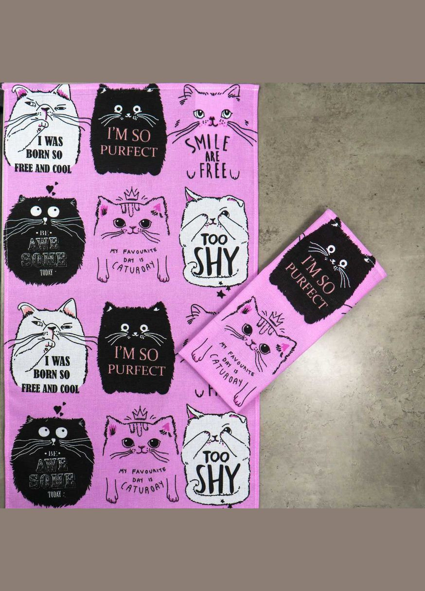 GM Textile кухонний рушник рогожка з принтом cats 35х61см 180г/м2 (рожевий) рожевий виробництво -