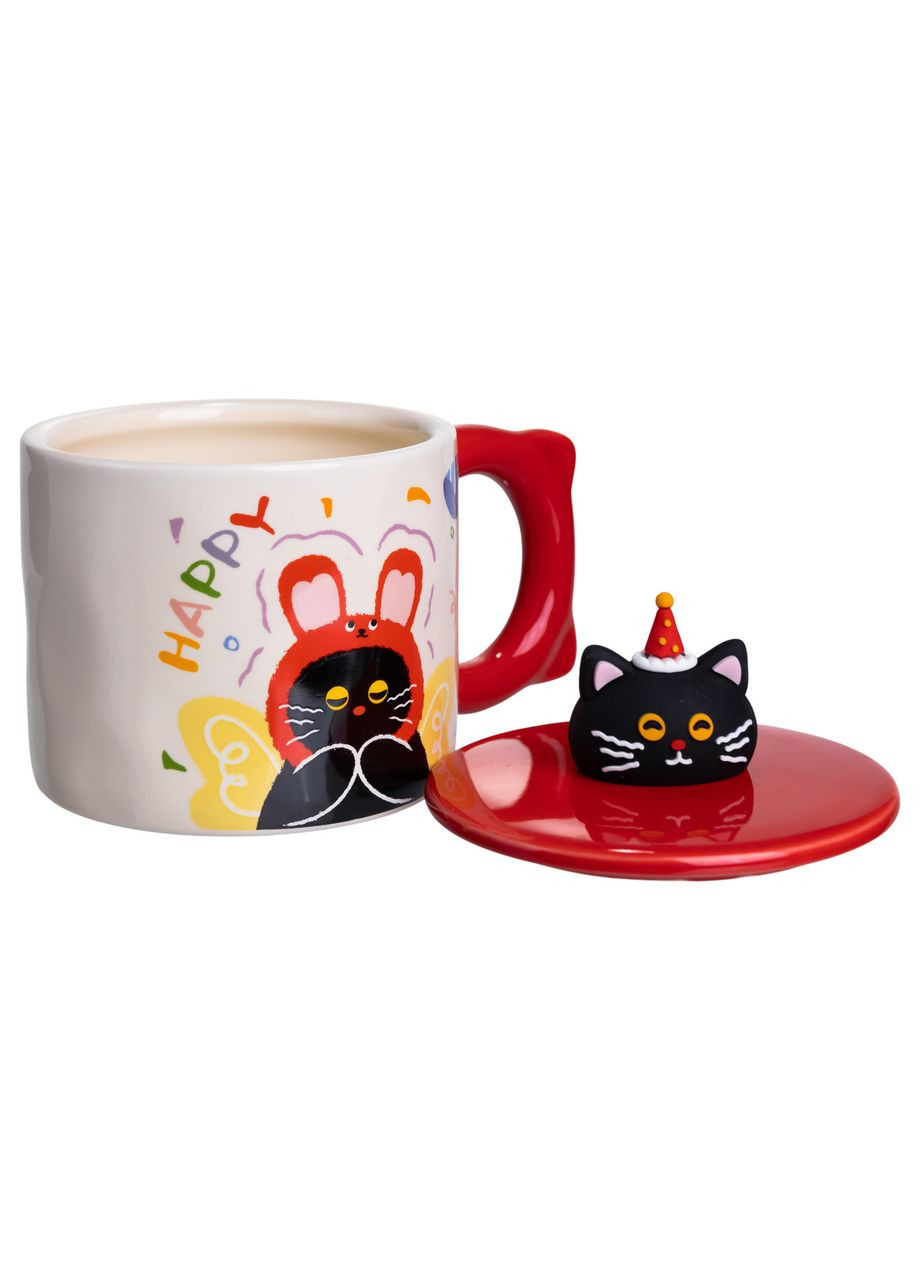 Чашка фарфоровая с крышкой Kitten's Birthday 400 (мл) подарочная кружка прикольная чашка для детей на подарок FM-24D Yiwu (369743567)