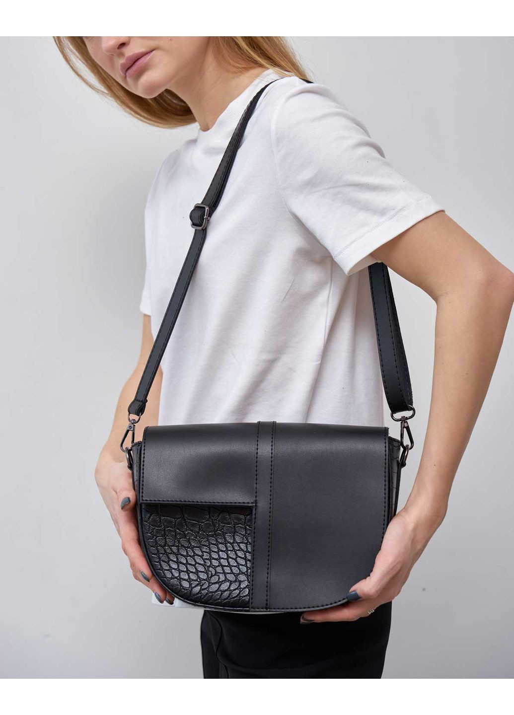 Сумка жіноча Джилл чорна екошкіра молодіжна з плечовим ременем для повсякденного використання ProDobro (367265487)