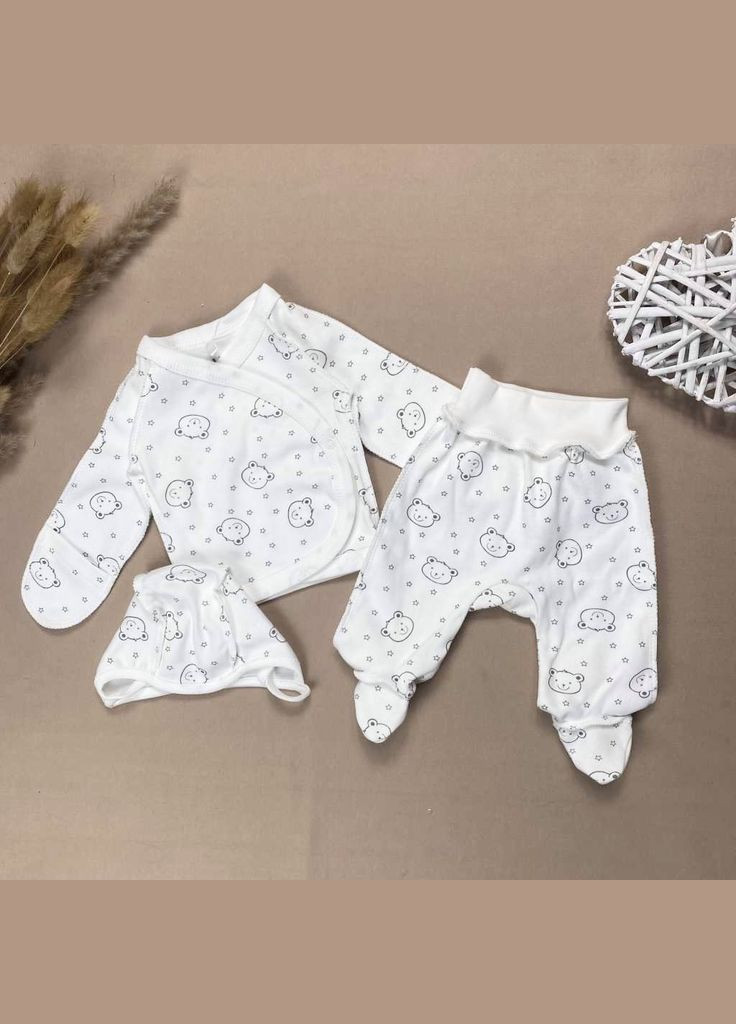 Молочный демисезонный комплект 3 ед. с мишками (интерлок) р.56, 0-3 мес RoyalBaby