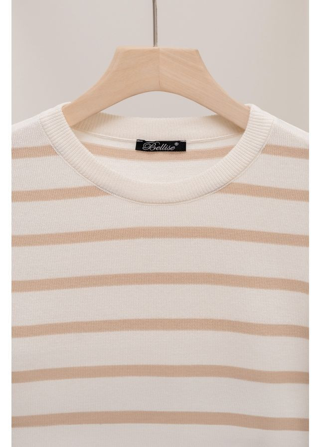 Бежевый джемпер в полоску 2800 айвори – миндальный Triko Bakh