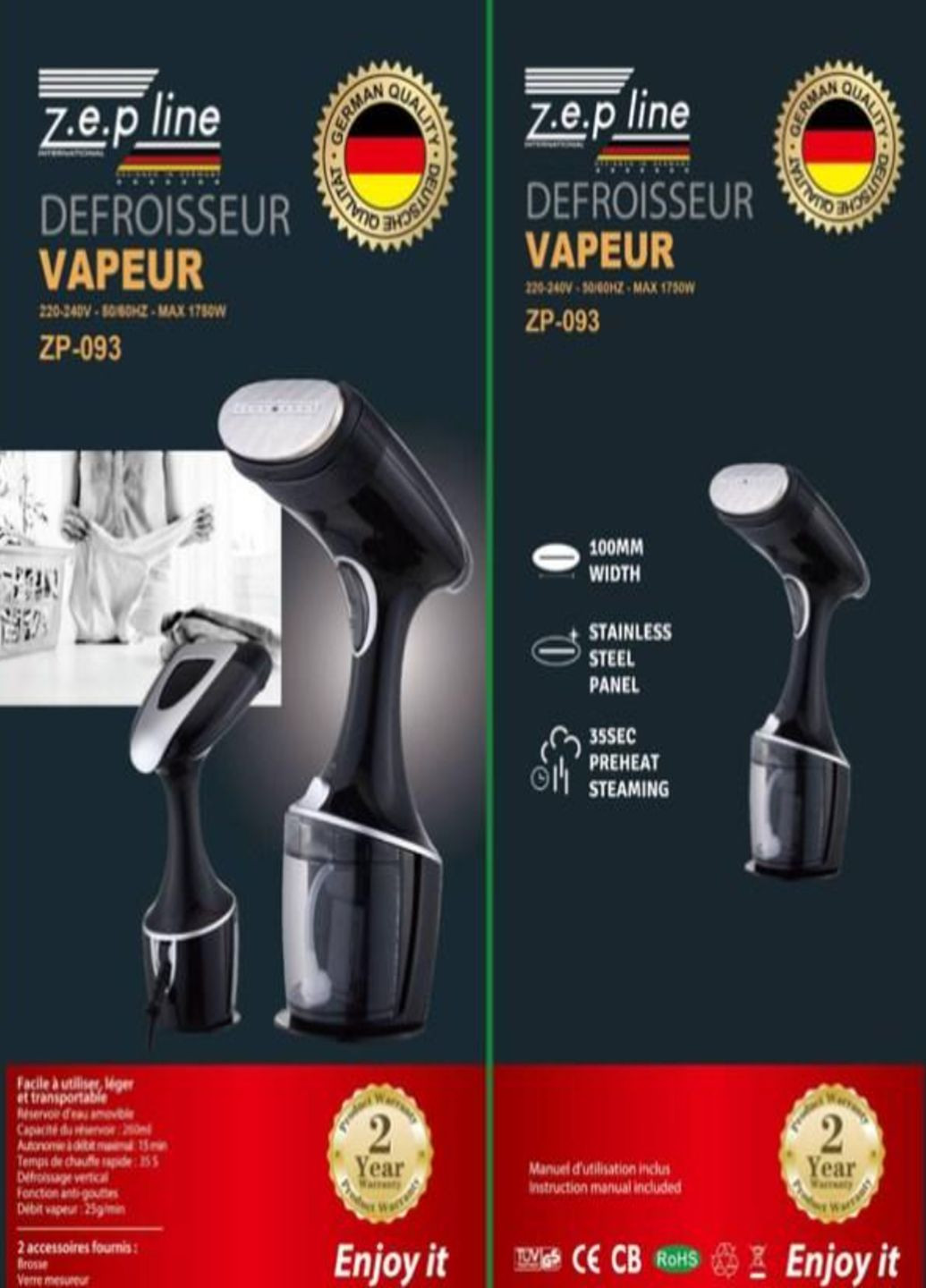 Ручной вертикальный отпариватель ZP-093 из нержавеющей стали 1750 Вт Черный Zepline (315786879)