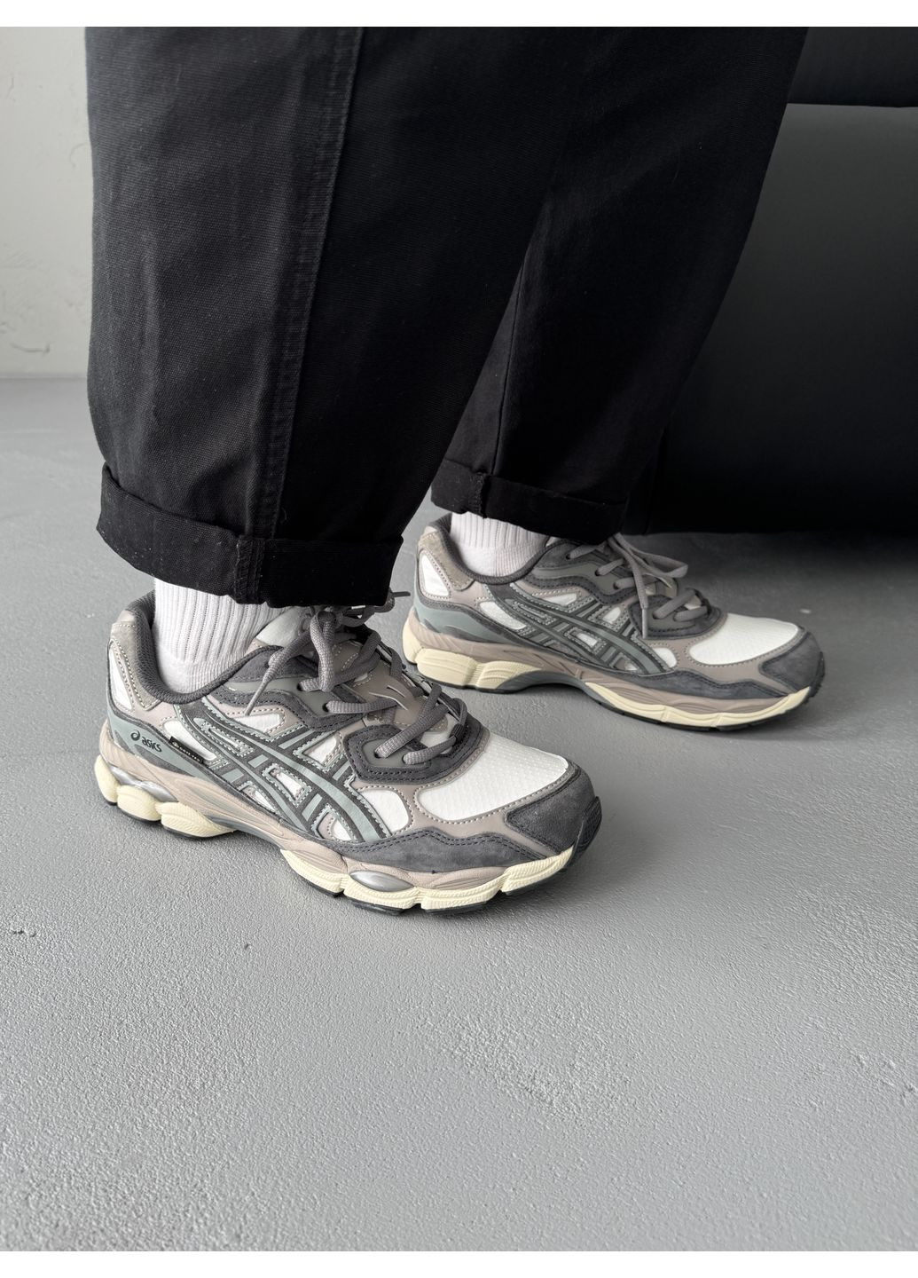 Сірі Осінні кросівки чоловічі asics gel nyc grey white gore-tex | асікс гель-нюк сірі No Brand