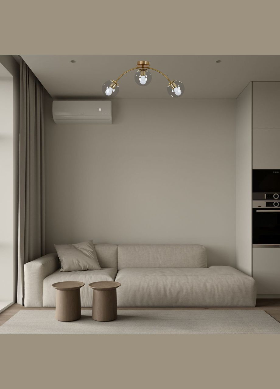 Потолочная бронзовая люстра с 3 прозрачными плафонами-шарами (52-9907-3 BRZ+CL) No Brand (370071153)