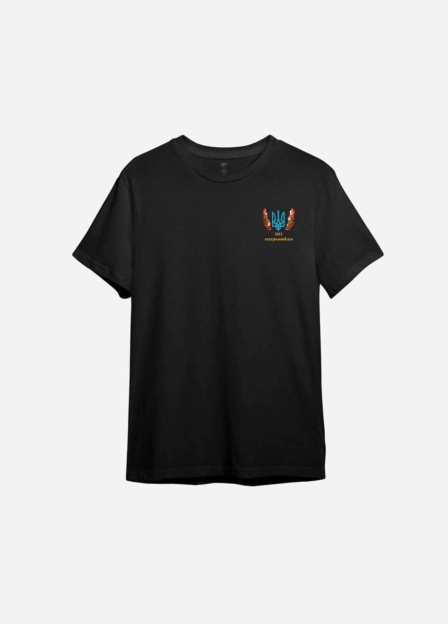 Чорна футболка з патріотичним принтом "по матрьошкам" (маленький принт) ТiШОТКА