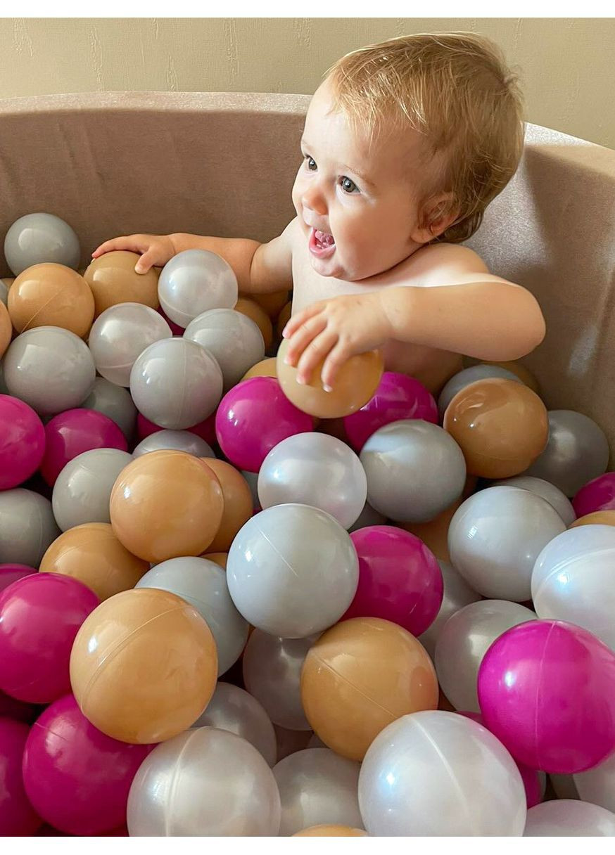 Сухий Басейн з 150 кульками з натурального оксамиту (велюр) в бежевому кольорі JoyfulKids сухий басейн з кульками (370665074)